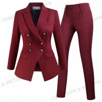 Vêtements personnalisés grande taille ensemble de costume pour femmes bouton couleur unie pantalon d'affaires Blazer bureau carrière porter femmes costumes smoking