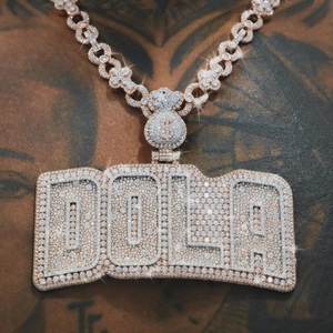 Collar con Colgante de Plata de Ley 925 con Incrustaciones de Diamantes de Imitación VVS Moissanite, Diseño Personalizado con Letras/Números/<span class=keywords><strong>Nombres</strong></span>/Logotipos, Estilo Hip Hop - Product Image 2