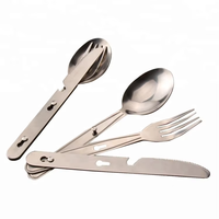Couteau, fourchette, cuillère et ouvre-bouteille en acier inoxydable de haute qualité, personnalisables, pour l'extérieur, portables, utilitaires, pour le camping
