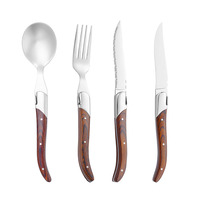 Ensemble de couverts en acier inoxydable, couteau, fourchette et cuillère, manche en bois, couverts de table occidentaux, couteau et fourchette à steak pour la maison et l'hôtel