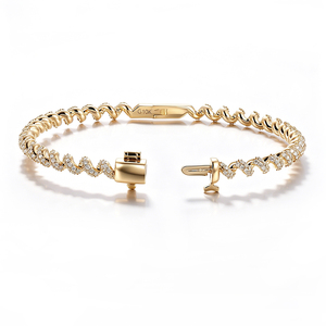 Pulseras de joyería de moda de oro macizo de 14k personalizadas, brazaletes de lujo con diamantes de laboratorio brillantes para mujer, para bodas, uso diario y fiestas. - Product Image 2