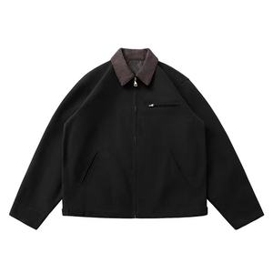 Chaqueta de Trabajo de Lona 100% Algodón Estilo Americano para Hombre, con Cuello Color Block, Cierre de Cremallera, Fabricante de Chaquetas - Product Image 2