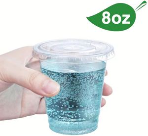 Gobelets en plastique PET jetables transparents de 8 oz en vrac avec couvercles pour les cafés à boissons froides - Product Image 2