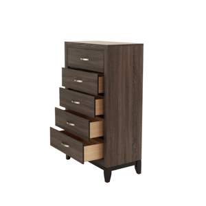 DB Muebles de dormitorio Cómoda de madera maciza de Roble gris rústico 1 pieza Cofre de almacenamiento alto de 5 cajones - Product Image 5