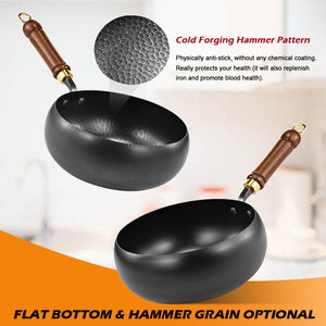 Poêle à frire en acier au carbone pré-assaisonnée <span class=keywords><strong>de</strong></span> 24-26 cm, wok profond <span class=keywords><strong>de</strong></span> 1,4 mm sans revêtement chimique pour restaurants et hôtels - Product Image 5