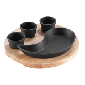 Plaque de cuisson en fonte <span class=keywords><strong>pour</strong></span> steak, avec bol et base en bois, <span class=keywords><strong>pour</strong></span> restaurant - Product Image 4