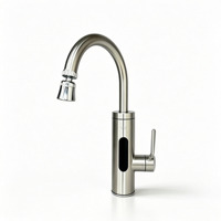 Robinet d'eau chaude instantanée électrique entièrement en acier inoxydable, design col de cygne rotatif, pour usage domestique, camping-car, extérieur, voiture, étanche IPX4