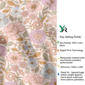 Tissu imprimé numérique floral tissé en mélange 55% lin 45% coton, écologique, respirant, absorbant l'humidité, pour canapé, robe, chemise, filles, garçons - Product Image 5