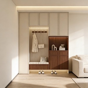 <span class=keywords><strong>Armadio</strong></span> di Lusso con LED e Panca, in Noce Beige, con Ripiani, Cassetti e Area Appendiabiti, Personalizzabile per Hotel - Product Image 1