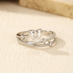 Bague double en argent S925 avec moissanite taille cœur, plaquée argent, empilable, pour femme, bijou de fiançailles délicat - Product Image 5