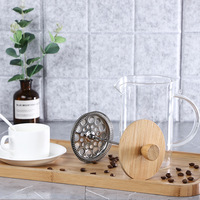 Cafetière à piston en verre borosilicate de bambou de 350, 600, 800, 1000 ml