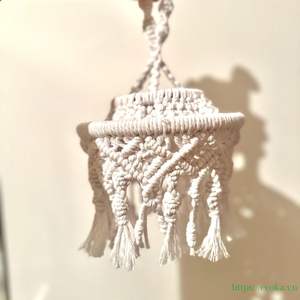 Abat-jour en macramé de style vintage, 100% coton, dentelle, lustre, tissé à la main au Vietnam, accessoires solides, respirant, antistatique, moyen - Product Image 2