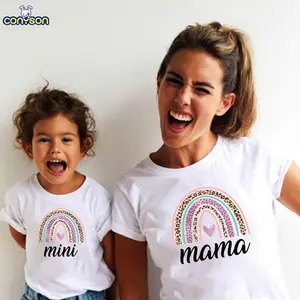 Conyson Offre Spéciale 1PC arc-en-ciel mère fille T-shirts été famille correspondant tenues pour maman bébé femmes filles T-shirt vêtements