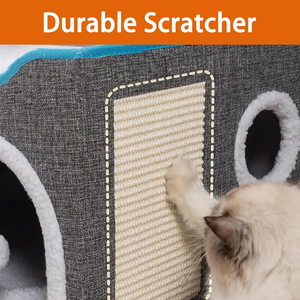 Foldable <strong>Cat</strong> Cube House with Scratch Pad Plush Ball Indoor Covered <strong>Cats</strong> Cave Bed for <strong>Cat</strong> Cozy Hideaway <strong>Condo</strong> for Multi Pets - Product Image 4