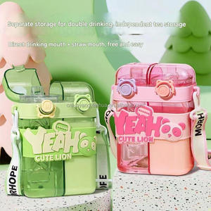 Xách tay công suất lớn Kawaii đôi uống cup hai ngăn không bị rò rỉ bằng nhựa thể thao ngoài trời du lịch trẻ em chai nước - Product Image 2