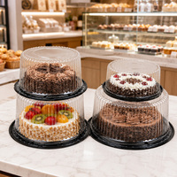 Conteneur à gâteau rond en PET transparent avec base en PS noir 8/10/12/14 pouces, emballage de dôme à gâteau jetable pour boulangerie
