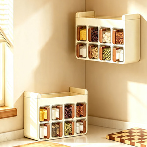 Wall Mounted Condiment Rack Creamy White Multi Layer Storage For Oil Salt Soy Sauce Vinegar Kitchen Organizer - Product Image 2