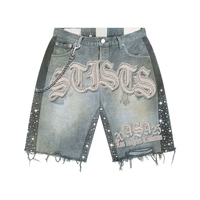 Ensemble MZN Veste en Jean Sur Mesure Vintage Streetwear Patchwork pour Hommes, Distressed Broderie Strass Bouton Survêtement d'Hiver