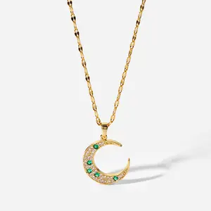 Sweet Romanti Moon Pendant Necklace Fashion Light Luxury Shining Zircon Charm Collar Chain For Women Wedding Jewelry Gift