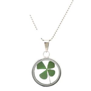<span class=keywords><strong>2025</strong></span> Новая мода сушеные листья счастливый 4-листовой Клевер круглый стеклянный медальон кулон ожерелье - Product Image 6
