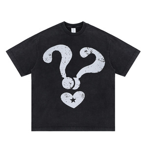 2025 nueva marca de moda de dibujos animados americanos signo de interrogación impreso Heavy Duty lavado manga corta Camiseta 100% algodón - Product Image 5