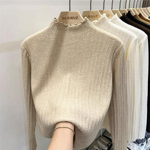 <span class=keywords><strong>Maglia</strong></span> da donna elegante stile Casual <span class=keywords><strong>con</strong></span> frangia in legno 2024 autunno e inverno maglioncino a mezza maglieria a collo alto - Product Image 2