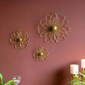 Gold Metal <b>Wall</b> Decor Set of 3 Floral <b>Flower</b> <b>Wall</b> Art for Living Room Bedroom Elegant Decorative Hanging Sculpture - Product Image 4