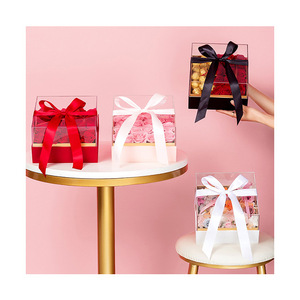 Ammy-caja de acrílico transparente con forma de corazón para pastel de boda, caja de regalo cuadrada circular con lazo de mano - Product Image 2