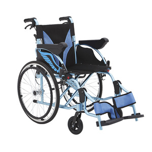 Manual Wheelchair Aluminum Alloy Lightweight Foldable Black Blue Color Scheme <b>Push</b> By Hand For Disabled Mobility - Product Image 1