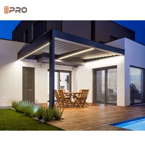 2021 producto caliente casas prefabricadas tubo cuadrado control remoto motorizado pérgolas terrazas al aire libre pérgola de techo de aluminio pérgola