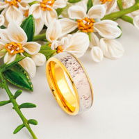 Bague pour homme plaquée or 18 carats incrustation carbure de tungstène corne de cerf en velours alliances de luxe pour homme et femme
