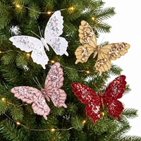 Décorations de Noël transfrontalières, papillons faits à la main en velours et paillettes, ornements pour sapin de Noël, art moderne, élégance raffinée