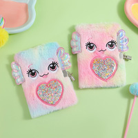 Carnet A5 en peluche motif visage souriant avec serrure, 100-200 pages intérieures, grands yeux, carnet mignon