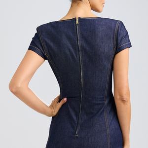 Vestido Mini Vaquero de Moda OEM con Botones, Cuello en V y Manga Corta para Mujer - Product Image 4