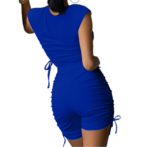 Nuovo Set corto a due pezzi Crop Top estivo senza maniche da donna e pantaloncini con coulisse <span class=keywords><strong>tuta</strong></span> Sports Club eleganti Set Casual da 2 pezzi - Product Image 5