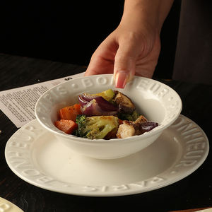 Plato <span class=keywords><strong>de</strong></span> cena <span class=keywords><strong>de</strong></span> cerámica con <span class=keywords><strong>letras</strong></span> francesas en relieve, platos fríos, ensalada, Pasta, postre, bistec, bandeja para servir, tazón <span class=keywords><strong>de</strong></span> <span class=keywords><strong>sopa</strong></span>, vajilla para <span class=keywords><strong>restaurante</strong></span> - Product Image 4