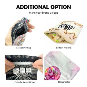 Bolsas Mylar de 3.5g a prueba de olores con cierre zip, troqueladas, personalizadas, resellables, para dulces, con caja. - Product Image 4