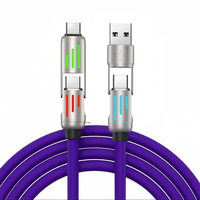 Kabel Pengisian Daya Cepat 240W 4 in 1 dengan Sambungan Putar USB ke Type-C untuk Ponsel, Dilengkapi Lampu LED Berpendar