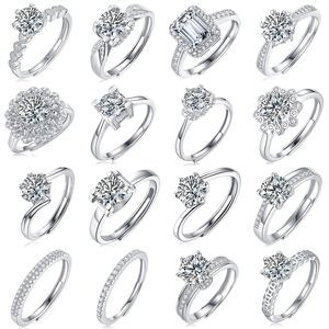 Anello di Fidanzamento in Argento Puro con Moissanite a Sei Punte, Fede Nuziale, Gioielli Raffinati per Donne - Product Image 1