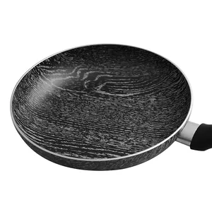 Hoge Kwaliteit Zwarte Houtnerf Binnen-En Buitencoating Aluminium Anti-Stick Pot Met Handvat Koekenpan