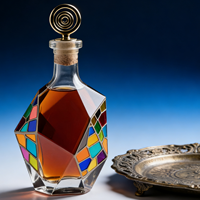Botol Anggur Kaca Bening Modern Tak Beraturan dengan Pola Warna-warni, Tutup Gabus Kayu untuk Wiski, Anggur, Tequila