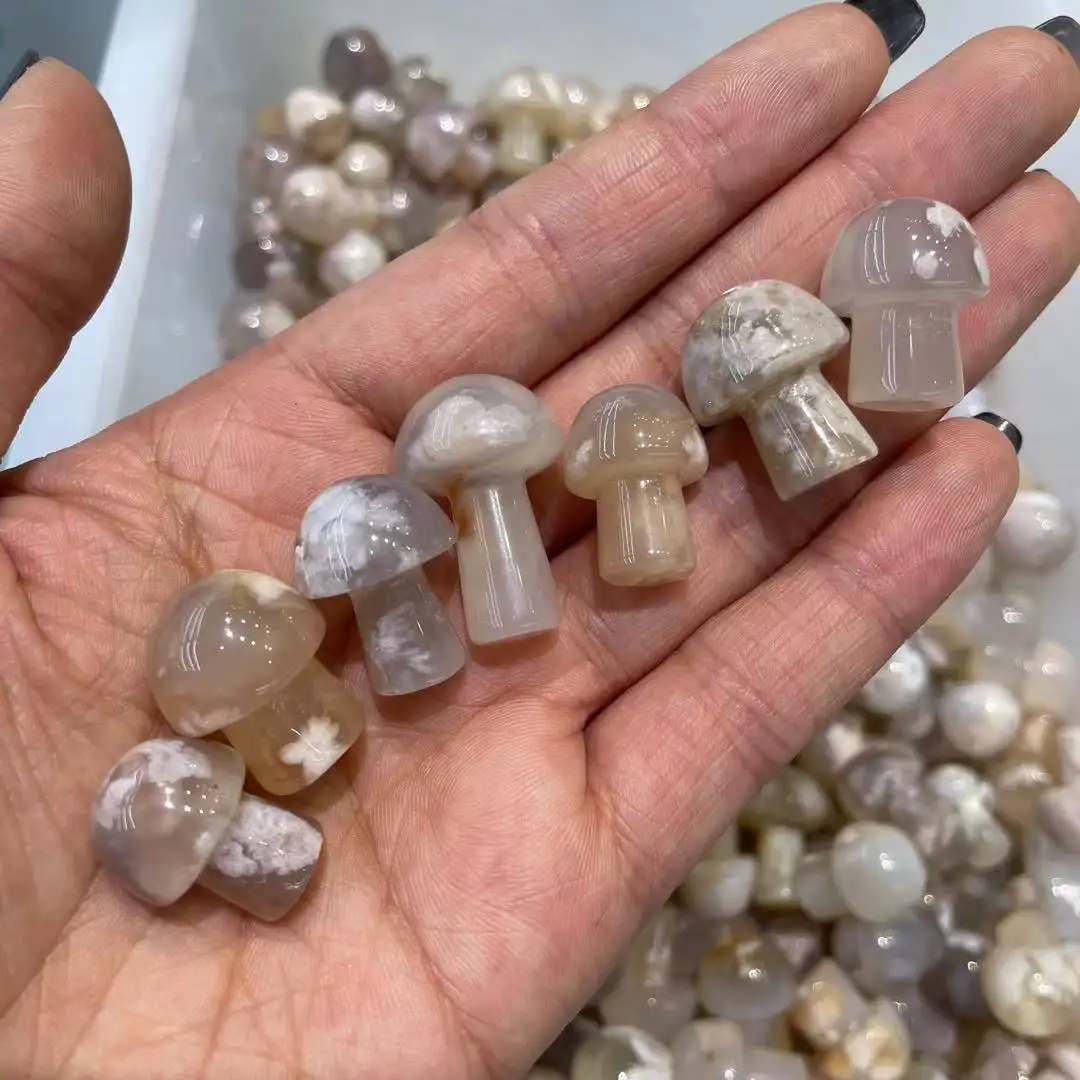 Hadiah Kristal Alami Bunga Batu Akik Jamur Ukiran Kecil Murah Souvenir Pernikahan Fengshui untuk Tamu