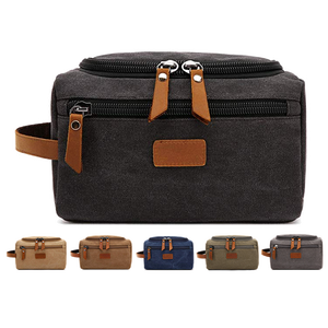 Guangzhou Factory Customized Engraving Name Vintage Zipper Portable <strong>Mens</strong> Grooming Gift Dopp Kit for <strong>Bag</strong> Canvas Cosmetic - Product Image 1
