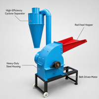 Broyeur à marteaux multifonctionnel en acier inoxydable 350-20 pour céréales et tiges de maïs, capacité 4,5 kW 300 kg/h