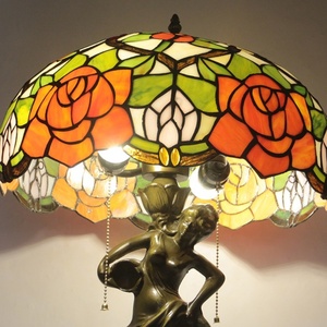 LongHuiJing 16" Mediterranean Tiffany Style Mermaid Base Table Lamp with Handcrafted Stained Glass Rose Dome Shade AC - Product Image 3