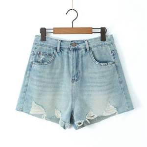 Shorts de Mezclilla de Cintura Alta con Rasgaduras Happy Plus, Shorts Casuales de Algodón Azul para Mujer, Talla Grande, con Bolsillos N8833 - Product Image 2