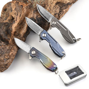 3本ダマスカスブレードネックロングチェーンスモールミニポケットキーホルダー折りたたみ式edcナイフ - Product Image 4