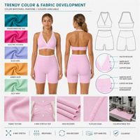 Ensemble de leggings et short de yoga taille haute avec soutien-gorge de sport à col halter contrastant, en nylon recyclé certifié GRS (87 % nylon, 13 % élasthanne)