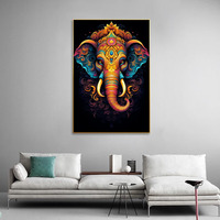 Grande décoration murale panoramique Ganesh, art hindou, impression sur verre, verre trempé avec base en toile pour la décoration intérieure