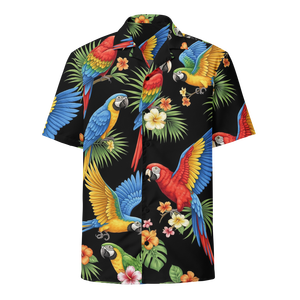 Chemise hawaïenne unisexe à boutons avec motif d'oiseaux tropicaux noirs - Product Image 3